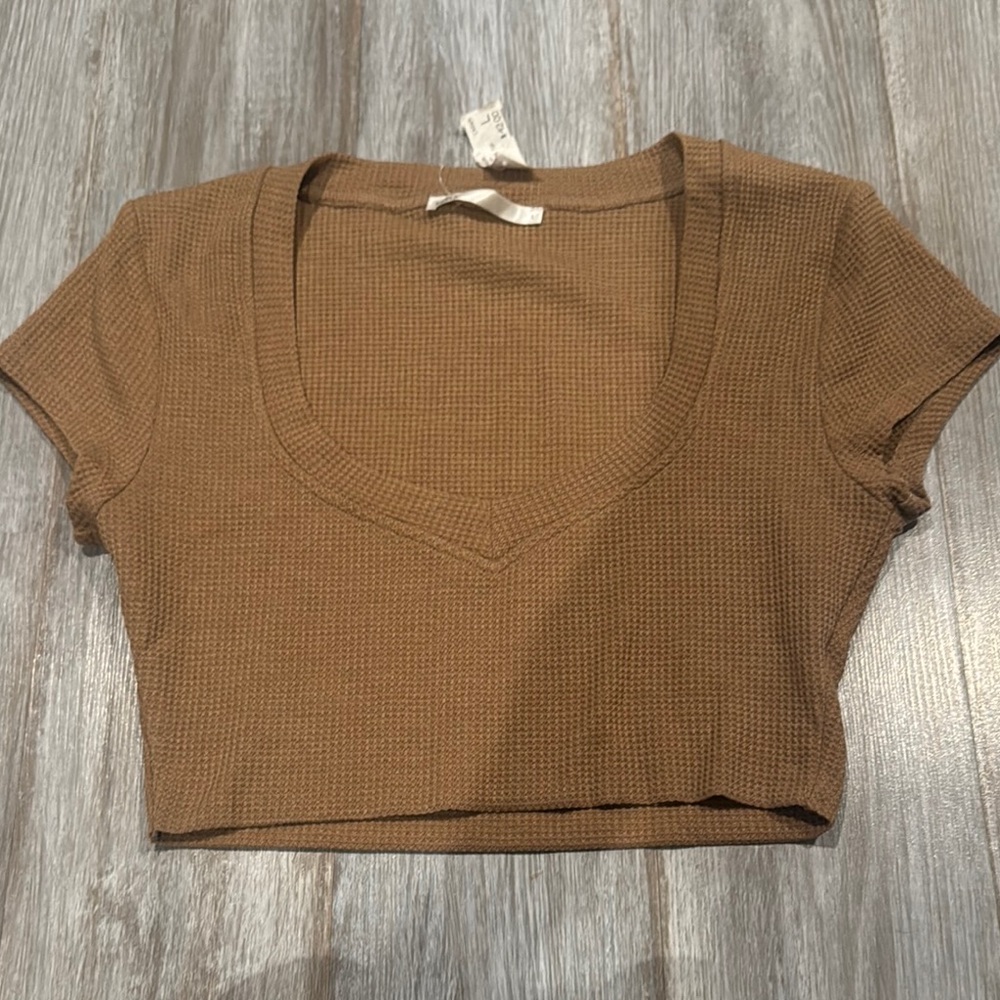 Brown V-Neck Crop Top